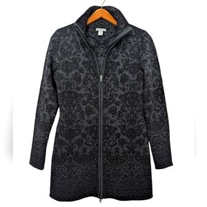 SKYR Icelandic Long Zip Front Cardigan Sweater ‎Coatigan Medium Black/Gray